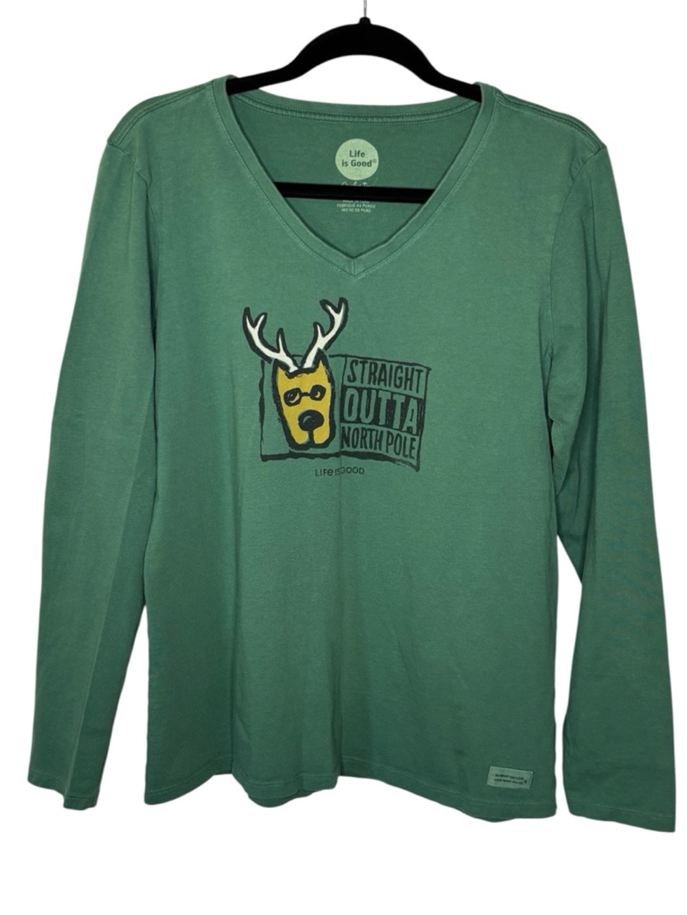 Life Is Good “Straight Outta North Pole” Long Sleeve Crushed Vee T-Shirt Size L